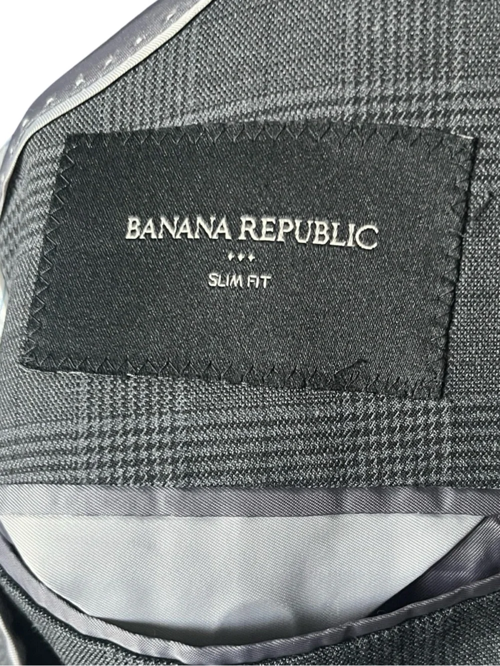 Banana Republic Factory Two Piece Suit Gray Houndstooth Plaid Neutral Mens